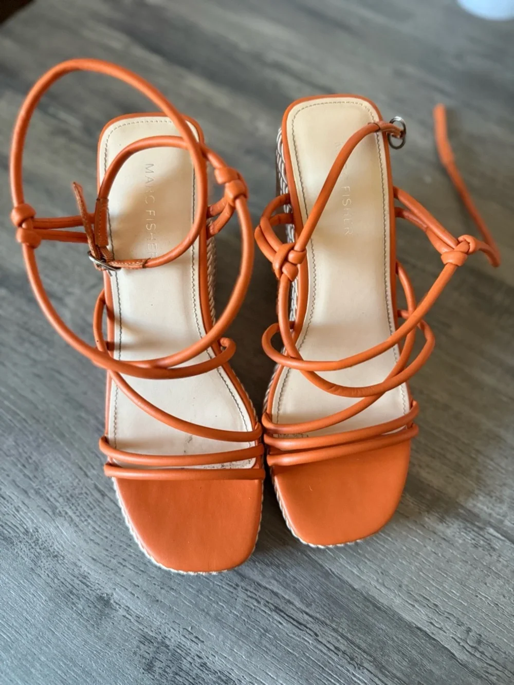 Marc Fisher Zeki Orange Strappy Rope Wedge Sandals